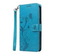 For Realme GT 6 Case Embossed Tree Flower Wallet Book Stand View Shockproof Case Cover Magnetic [Kickstand] Card Holders Premium Leather Flip Folio Case For Realme GT 6 blue
