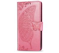for Realme Note 50/Realme C53 Case, Butterfly Shockproof PU Leather Flip Cover Notebook Wallet Case With Magnetic Stand Card Holder ID Slot Folio Soft TPU Bumper Protective for Realme C53 Pink