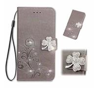 for Realme Note 50/Realme C53 Case, Flip Bling Glitter Embossed Lucky Leaf Shockproof Wallet Phone Cases Folio PU Leather Magnetic Protective Cover with Stand Card Holder Slots for Realme C53 gray
