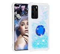 for Redmi Note 14 4G Case with Ring Holder, 3D Glitter Quicksand Flowing Liquid Bling Sparkle Cute Clear Transparent TPU Gel Silicone Slim Shockproof Cover Protective Case for Redmi Note 14 4G blue 2
