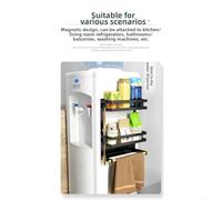 For Refrigerator Magnetic Organizer Shelf with Hooks, Iron Kitchen and Bathroom Rack for Practical Storage (Black)