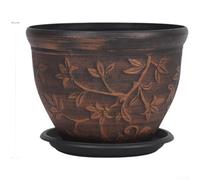 For Retro Textured Outdoor Plant Vessel, Sturdy Resin Potted Holder, All-weather Practical Pot For Courtyard Balcony Green Plant Cultivation(F)