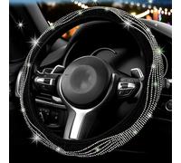 For Rhinestone Wheel Cover Elastic Pu Leather 38cm Steering Without Inner Car Ring Non-slip Sparkly Steering Wheel Wrap for Most Vehicles Fit (D)
