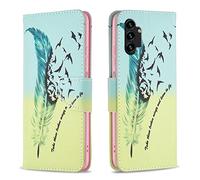 for Samsung A13 4G/5G Case, Samsung Galaxy A04S Case Shockproof Slim Leather Flip Pouch Wallet Phone Silicone Cover with Magnetic Stand Card Holder Slot Protective Smartphone Cases Feather Birds