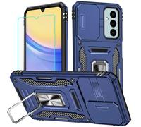 for Samsung A15 Phone Case with Screen Protector and with Camera Cover, 360°Military Grade Rotatable Kickstand (Heavy Duty) Shockproof Protective, Case for Samsung Galaxy A15 case 4G/5G (Blue)