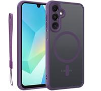 for Samsung A16 4G/5G Magnetic Case, Upgraded [with Lanyard Strap] [Full Camera Protection] [Compatible with Magsafe] Frosted Translucent Slim Thin Phone Case,for Samsung A16 case 6.7 Inch-Purple