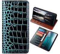 For Samsung A22 5G Leather Phone Case, Luxury Crocodile Texture Genuine Leather Flip Cover Case For Samsung Galaxy A22 5G (6.6") with [ wallet ] (Blue)