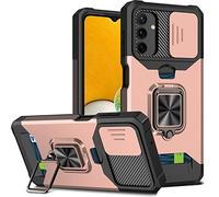 for Samsung A32 5G Case with Screen Protector, Sliding Camera Cover and Card Holder, Ring Kickstand Military Shockproof Full Body Protective Shell for Samsung Galaxy A32 (A32 5G,Rose Gold)