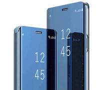For Samsung A37 Case Clear View Mirror Mobile Phone Case for Samsung Galaxy A37 Flip Case Mobile Phone Case Protective Leather Foldable Hard PC Shockproof Cover Stand Flip Case A37 5G Cases (Blue)