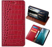 For Samsung A51 5G Leather Phone Case, Luxury Crocodile Texture Genuine Leather Flip Cover Case For Samsung Galaxy A51 5G (6.5") with [ wallet ] (Red)