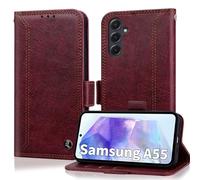 for Samsung A55 5G Case Wallet with RIFD Blocking Card Holder PU Leather Flip Kickstand Business Cover with Magnetic Closure Phone Case for Samsung Galaxy A55 6.6 inch 2024, Wine Red