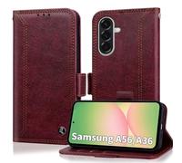 for Samsung A56 5G Case Wallet with RIFD Blocking Card Holder PU Leather Flip Kickstand Business Cover with Magnetic Closure Phone Case for Samsung Galaxy A56 6.7 inch 2025, Wine Red