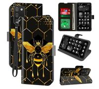 for Samsung Galaxy A03S 5G Wallet Case with RFID Blocking, 4 Card Holders, Kickstand, Wrist Strap - Magnetic PU Leather Flip Phone Case Protective Cover for Galaxy A04S,A Queen Bee and Honey