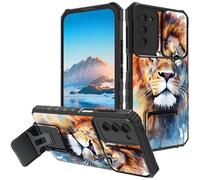 for Samsung Galaxy A03s Phone Case,Built in Hard Kickstand Dual Layer Black TPU Shockproof & Slide Camera Protection Case for Samsung A03S,Lion Gaze