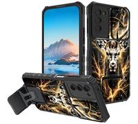 for Samsung Galaxy A03s Phone Case,Built in Hard Kickstand Dual Layer Black TPU Shockproof & Slide Camera Protection Case for Samsung A03S,Black Gold Deer King