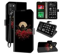 for Samsung Galaxy A03S Wallet Phone Case with RFID Blocking, 4 Card Holders, Kickstand, Wrist Strap - Magnetic PU Leather Flip Protective Cover Case for Samsung A03S,Angel of Death and Red Rose