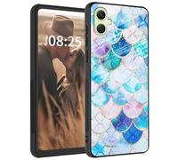 for Samsung Galaxy-A05-Phone Case, Tempered Glass Back+Soft Silicone TPU Shockproof Anti-Scratch Protective Phone Case for Samsung A05,Flash Fish