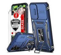 for Samsung Galaxy A05S Phone Case, with Camera Lens Cover Slider, 2 Pack Screen Protectors, Ring Stand Holder Military Grade Protective Shockproof Armour Cover for Samsung AO5S, Navy Blue