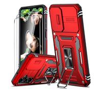 for Samsung Galaxy A05S Phone Case, with Camera Lens Cover Slider, 2 Pack Screen Protectors, Ring Stand Holder Military Grade Protective Shockproof Armour Cover for Samsung AO5S, Red