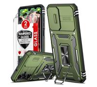 for Samsung Galaxy A05S Phone Case, with Camera Lens Cover Slider, 2 Pack Screen Protectors, Ring Stand Holder Military Grade Protective Shockproof Armour Cover for Samsung AO5S, Green