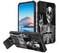 for Samsung Galaxy-A06 Case,Built in Hard Kickstand Dual Layer Black TPU Shockproof & Slide Camera Protection Case for Samsung A06,Rock Skeleton
