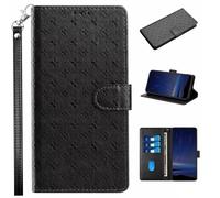 for Samsung Galaxy A06 Case, Embossed Clover Shockproof Flip Wallet Phone Case Magnetic Closure Viewing Stand Function Bumper Cover forSamsung Galaxy A06 with Card Holder black