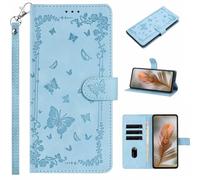 for Samsung Galaxy A07 Case, Butterfly Embossed Flip Shockproof PU Leather Phone Cover for Samsung Galaxy A07 Protective Phone Cases Wallet Magnet Closure Kickstand, Card Slots sky blue