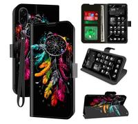 for Samsung Galaxy A07 Wallet Case with RFID Blocking, 4 Card Holders, Kickstand, Wrist Strap - Magnetic PU Leather Flip Phone Case Protective Cover for Women & Men，Colorful Dreamcatcher Feather