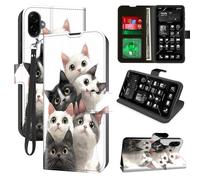 for Samsung Galaxy A07 Wallet Phone Case with RFID Blocking, 4 Card Holders, Kickstand, Wrist Strap - Magnetic PU Leather Flip Protective Cover Case for Samsung A07, Six Cute Cats