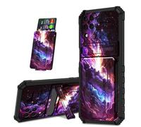 for Samsung Galaxy A12 Phone Case, Black Shock-Absorbing TPU with Kickstand Detachable IDs Credit Card Slot Wallet Case for Samsung A12,Cosmic Starry Sky