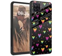 for Samsung Galaxy A12 Phone Case,Tempered Glass Back+Soft Silicone TPU Shockproof Anti-Scratch Protective Phone Case for Samsung A12,Pink Cute Love Heart