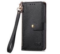 For Samsung Galaxy A13 5G / Samsung A04S Zipper Case Love Heart, Shockproof 7 Card Slots RFID Blocking Leather Flip Wallet Handbag Zip Pocket Phone Cover Light Weight Folio Magnetic Purse Black