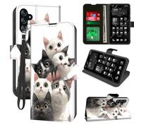 for Samsung Galaxy A13 5G Wallet Phone Case with RFID Blocking, 4 Card Holders, Kickstand, Wrist Strap - Magnetic PU Leather Flip Protective Cover Case for Samsung A13, Six Cute Cats
