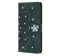 for Samsung Galaxy A13/ A04S Case, Handmade Bling Diamond Mandala Shockproof PU Leather Flip Notebook Wallet Case with Kickstand Card Holder Slot Protective Cover Skin green