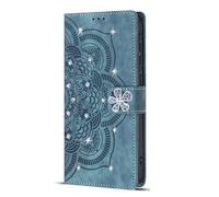 for Samsung Galaxy A13/ A04S Case, Handmade Bling Diamond Mandala Shockproof PU Leather Flip Notebook Wallet Case with Kickstand Card Holder Slot Protective Cover Skin blue