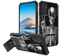 for Samsung Galaxy A14 5G Case, Built in Hard Kickstand Dual Layer Black TPU Shockproof & Slide Camera Protection Case for Samsung A14 5G 6.6 inch,Rock Skeleton