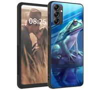 for Samsung Galaxy A14 5G Phone Case,Tempered Glass Back+Soft Silicone TPU Shockproof Anti-Scratch Protective Phone Case for Samsung A14 5G,Frog in a Lake