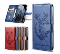 for Samsung Galaxy A14 Case, Embossed Lucky Deer Shockproof PU Leather Flip Wallet Phone Cases TPU Bumper with Stand Card Holder Magnetic Protective Cover for Samsung Galaxy A14 blue