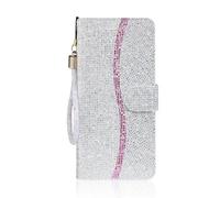 for Samsung Galaxy A16 Case Bling Glitter Diamond Shockproof Flip PU Leather Wallet Phone Case Slim Fit Folio Silicone Back Kickstand Card Slots Bumper Protective Cover for Samsung Galaxy A16 Silver