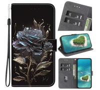 for Samsung Galaxy A16 Case, Magnetic Protective PU Leather Shockproof Wallet Flip Phone Case with Card Holder Kickstand Cover for Samsung Galaxy A16,Black Rose