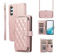 for Samsung Galaxy A17 4G/5G Wallet Case, Durable Leather Folio with Magnetic Closure & 9 Card Slots, Kickstand, Wrist Strap, Chain,Shockproof Protective Phone Cover for Men Women(Rose Gold)
