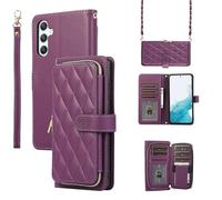 for Samsung Galaxy A17 4G/5G Wallet Case, Durable Leather Folio with Magnetic Closure & 9 Card Slots, Kickstand, Wrist Strap, Chain,Shockproof Protective Phone Cover for Men Women(Dark Purple)