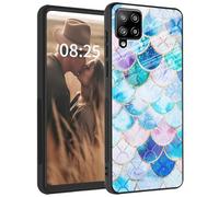 for Samsung Galaxy A22 5G case,Tempered Glass Back+Soft Silicone TPU Shockproof Anti-Scratch Protective Phone Case for Samsung A22 5G,Flash Fish