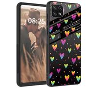 for Samsung Galaxy A22 5G case,Tempered Glass Back+Soft Silicone TPU Shockproof Anti-Scratch Protective Phone Case for Samsung A22 5G,Pink Cute Love Heart