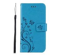 For Samsung Galaxy A24 Case - Samsung Galaxy A24 Shockproof Phone Case Embossed Butterfly with Card Slots Magnetic Closure Kickstand Full Protection Premium Leather Flip Wallet Phone Cover blue