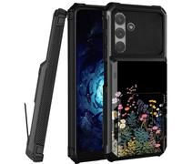 for Samsung Galaxy-A25-5G-Phone Case, 4-Card Credit Card Holder ID Slot Dual Layer Shockproof Soft Silicone Shell Case for Galaxy A25,Midnight Flowers