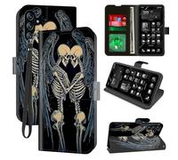 for Samsung Galaxy A25 5G Wallet Case with RFID Blocking, 4 Card Holders, Kickstand, Wrist Strap - Magnetic PU Leather Flip Phone Case Protective Cover for Galaxy A25，Two Skeleton Angels in Love