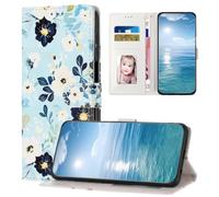 for Samsung Galaxy A26/A17 Case, PU Leather Wallet, Magnetic Flip Folio Cover with Wrist Strap, Card Holders, Shockproof TPU, and Kickstand for Samsung Galaxy A26/A17,Blue flower