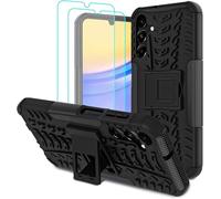 for Samsung Galaxy A26 / A17 Phone Case, Shockproof Hybrid [Tough] Rugged Armor Protective Cover, Phone Case with Built-in [Kickstand] with 2 x Screen Protector Glass for Samsung A26 (5G) - Black