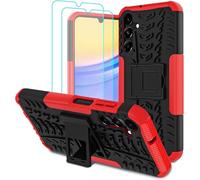 for Samsung Galaxy A26 / A17 Phone Case, Shockproof Hybrid [Tough] Rugged Armor Protective Cover, Phone Case with Built-in [Kickstand] with 2 x Screen Protector Glass for Samsung A26 (5G) - Red